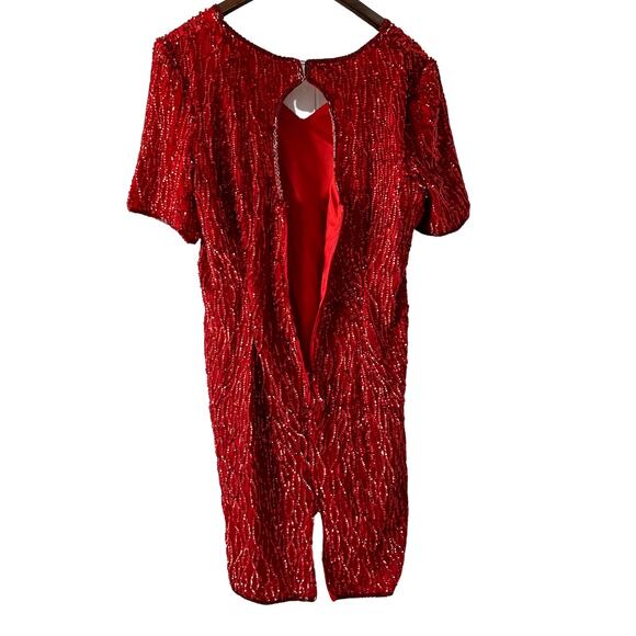 Vintage Stenay 100% silk beaded & sequined lipstick red party dress size large L - Picture 3 of 9